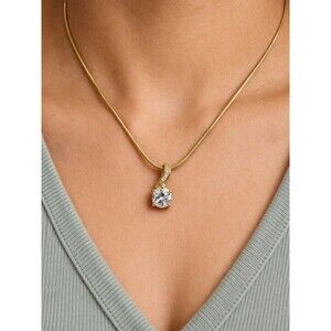 Gold Tone CZ Solitaire Pendant Necklace 18” Chain Minimalist Unisex Hip Hop...